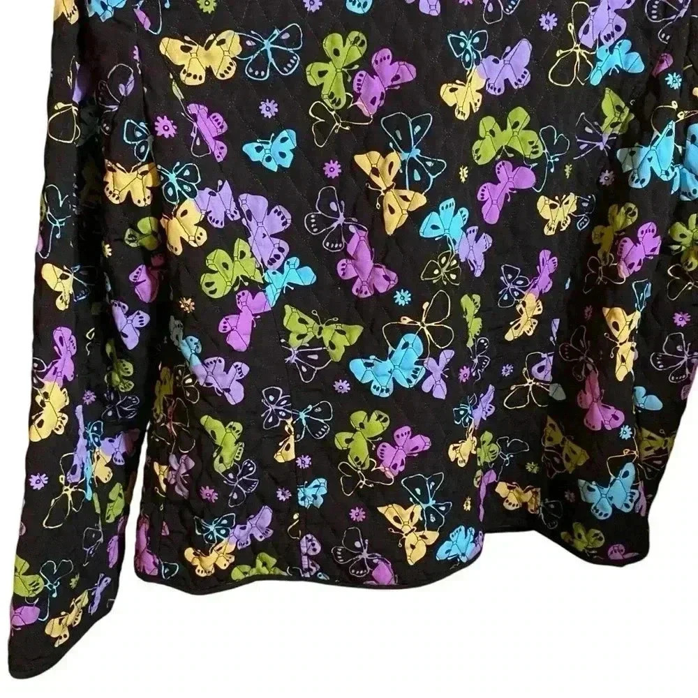 VGT Y2K REQUIREMENTS Women's Black Quilted Embroidered Butterfly Jacket Coat XL - Picture 6 of 14